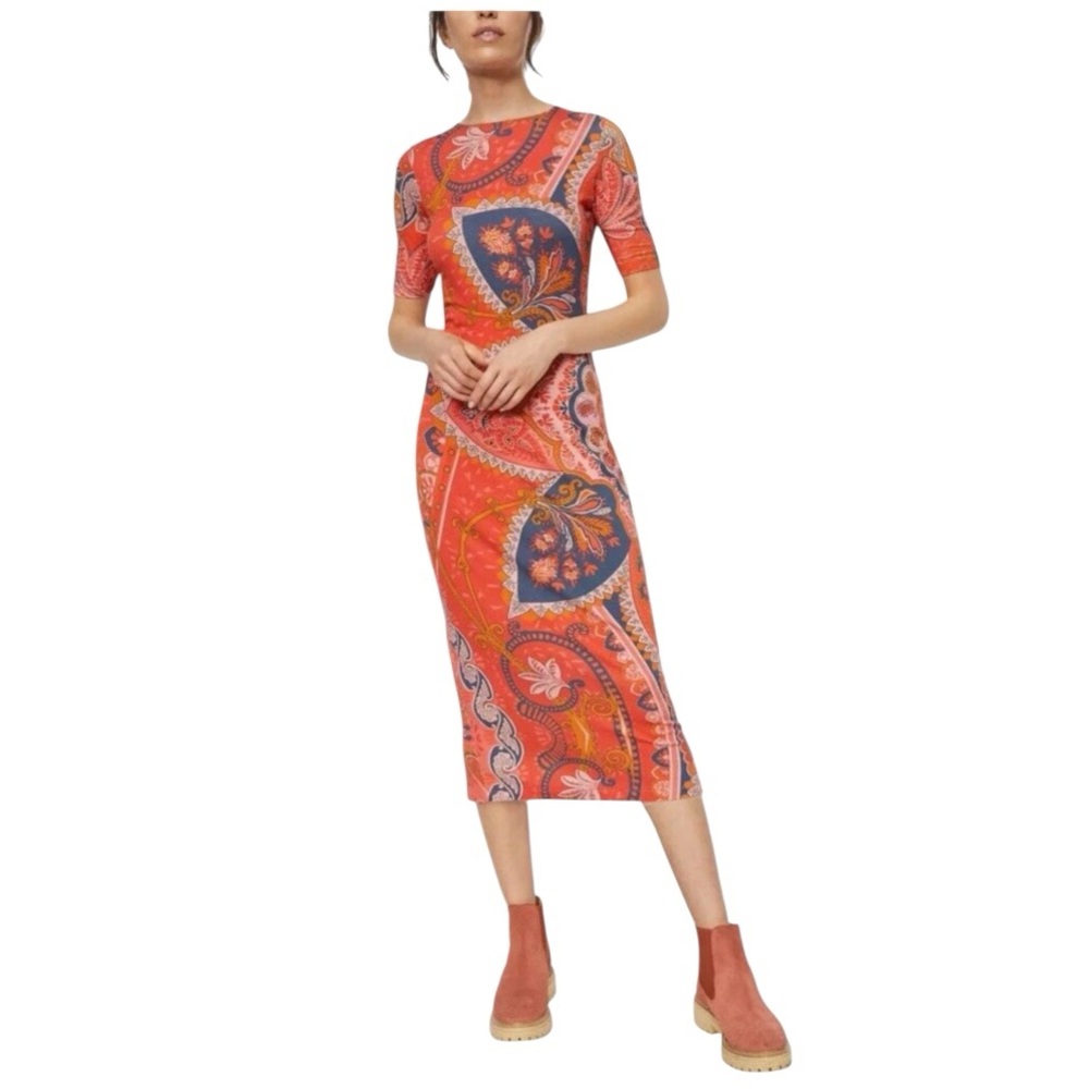 Anthropologie￼ Farm Rio Giannina Knit Midi Dress Paisley Floral Medium